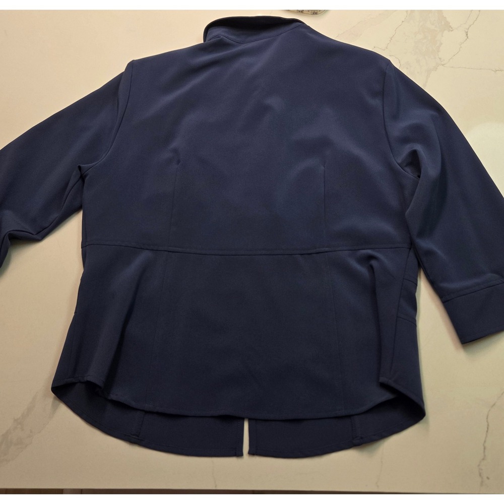 Vintage Kathy Che Zip Front blouse Navy Blue 3/4 Sleeve UPF Top - Picture 4 of 7